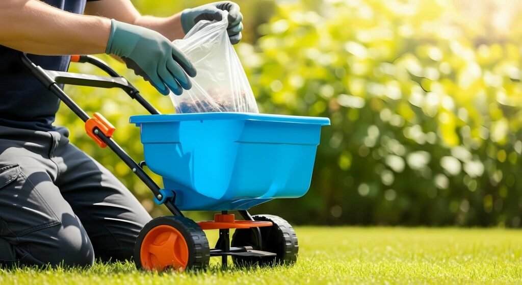 Person using a spreader on lawn