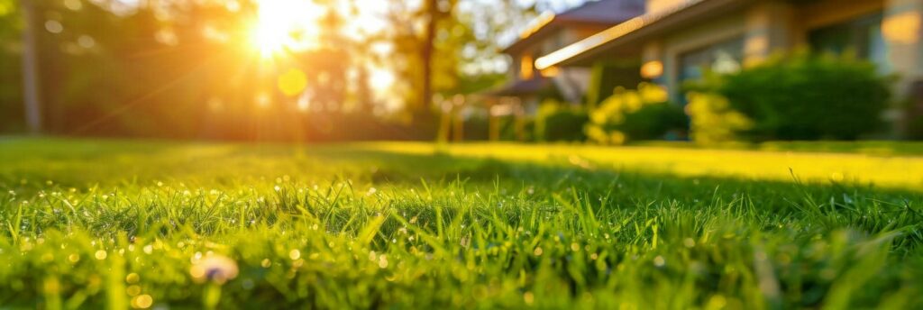 Sunlit green grass in peaceful setting