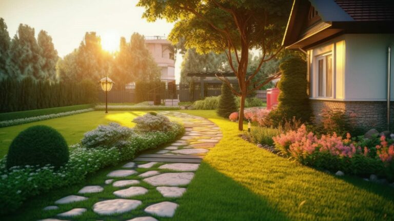 Beautiful garden with stone pathway