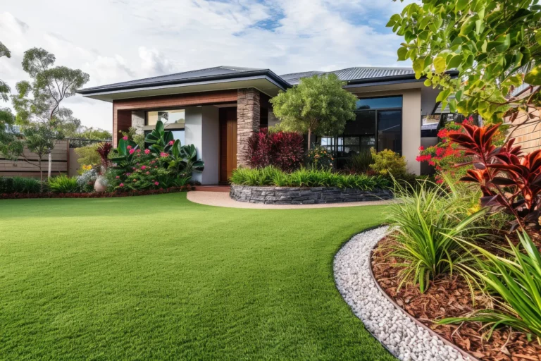 Pet-Safe Lawn Fertilization. residential buildings front yard features artificial grass lawn turf